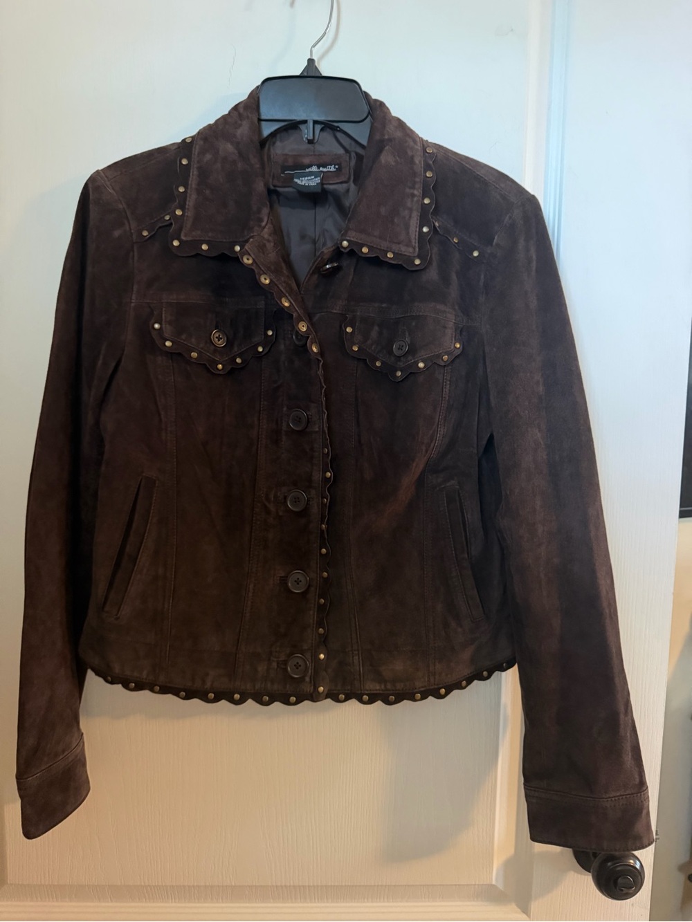 Rare Vintage 90’s Willi Smith Studded Suede Jacket w/Scalloped Trim Sz M